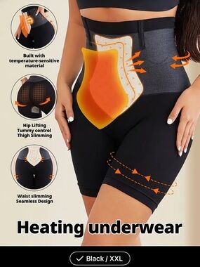 High-Waist Heating Shapewear Shorts - Black